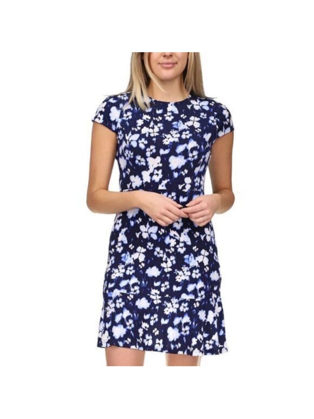 Michael Michael Kors Ikat Poppy Flounce Navy Dress Petite Small